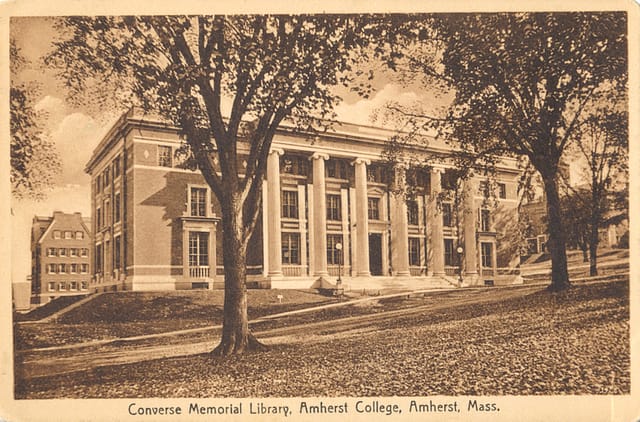 1921 postcard showing Converse Hall, Amherst College, Amherst, Mass.