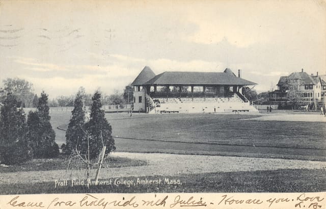 1927 postcard showing Pratt Field, Amherst College, Amherst, Mass.